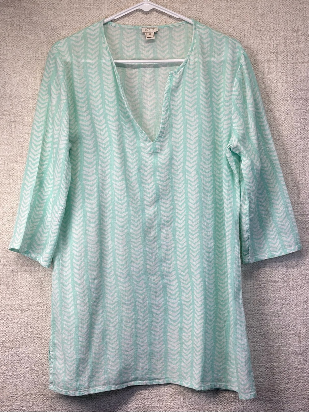J. Crew Womens Tunic Bathing Suit Cover V-Neck 3/4 Sleeves Mint Green Medium